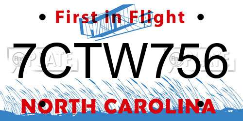 7CTW756 North Carolina License Plate