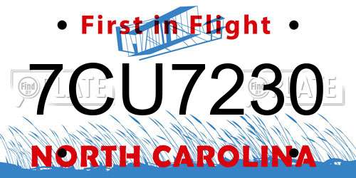 7CU7230 North Carolina License Plate