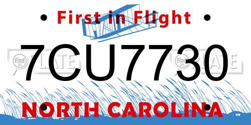 7CU7730 North Carolina License Plate