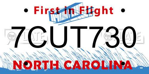 7CUT730 North Carolina License Plate