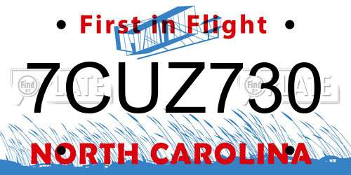 7CUZ730 North Carolina License Plate