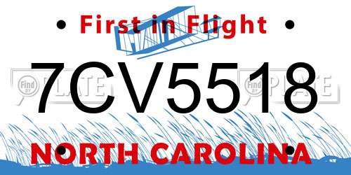 7CV5518 North Carolina License Plate