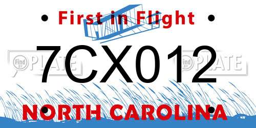 7CX012 North Carolina License Plate