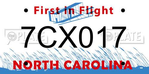 7CX017 North Carolina License Plate