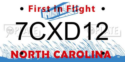 7CXD12 North Carolina License Plate