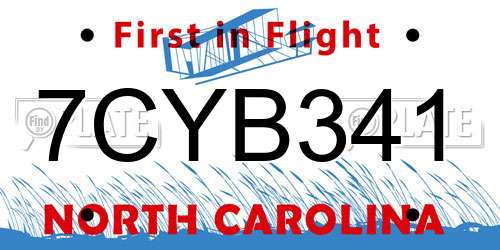 7CYB341 North Carolina License Plate