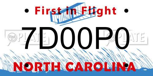 7D00P0 North Carolina License Plate