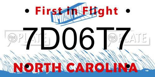7D06T7 North Carolina License Plate