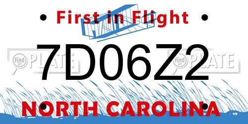 7D06Z2 North Carolina License Plate