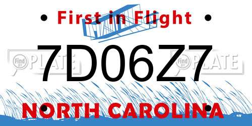 7D06Z7 North Carolina License Plate