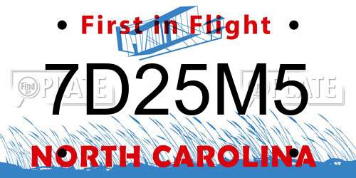 7D25M5 North Carolina License Plate