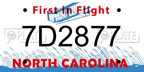 7D2877 North Carolina License Plate