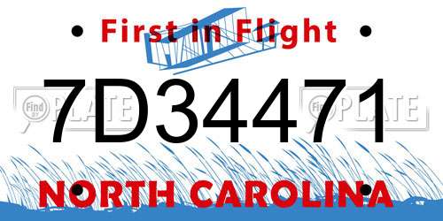 7D34471 North Carolina License Plate