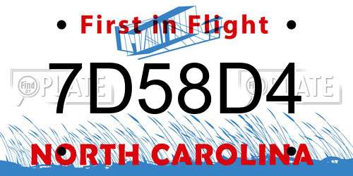 7D58D4 North Carolina License Plate