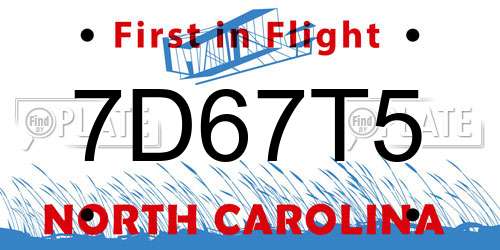 7D67T5 North Carolina License Plate