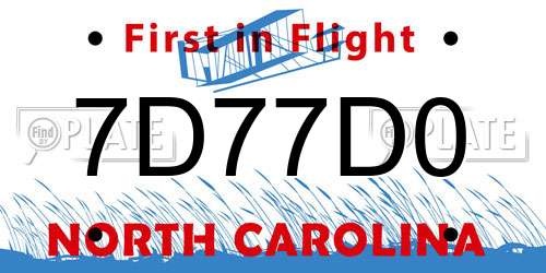 7D77D0 North Carolina License Plate