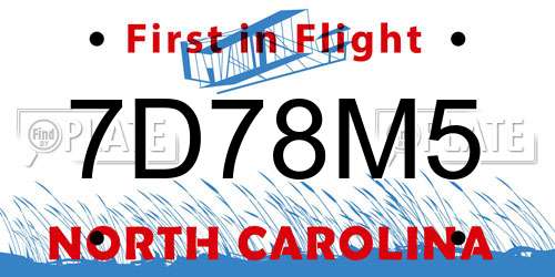 7D78M5 North Carolina License Plate