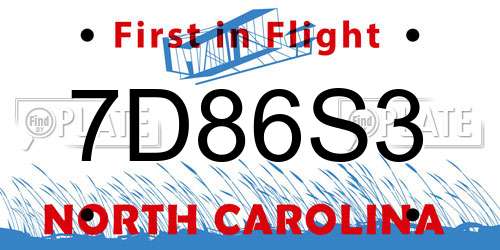 7D86S3 North Carolina License Plate