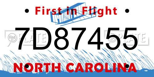 7D87455 North Carolina License Plate