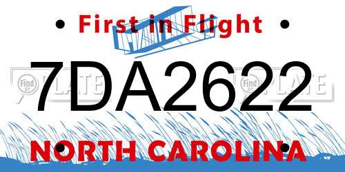 7DA2622 North Carolina License Plate