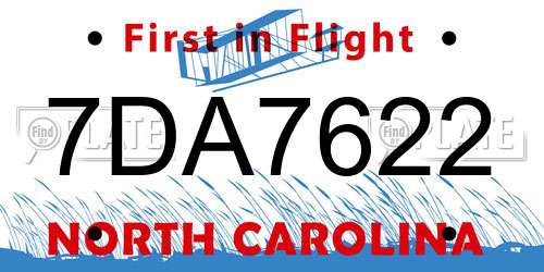 7DA7622 North Carolina License Plate