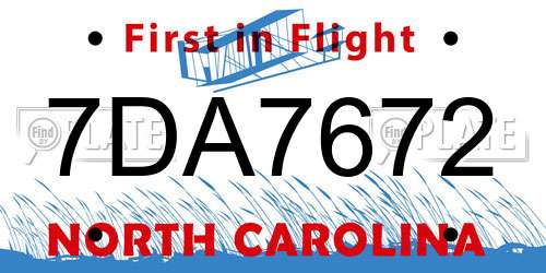 7DA7672 North Carolina License Plate