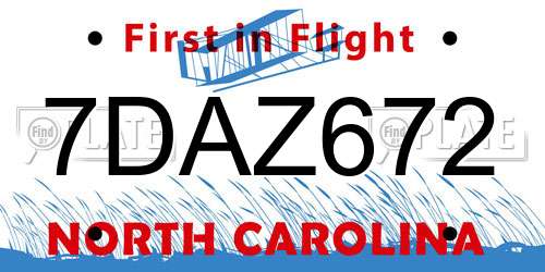 7DAZ672 North Carolina License Plate
