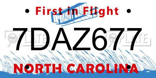 7DAZ677 North Carolina License Plate