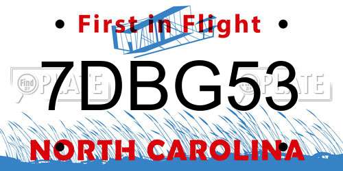 7DBG53 North Carolina License Plate