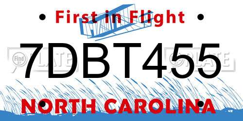 7DBT455 North Carolina License Plate