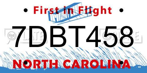 7DBT458 North Carolina License Plate