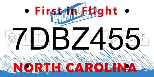 7DBZ455 North Carolina License Plate