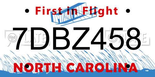 7DBZ458 North Carolina License Plate