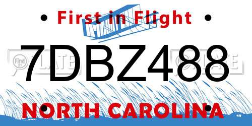 7DBZ488 North Carolina License Plate