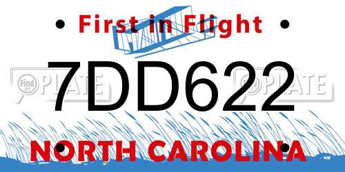 7DD622 North Carolina License Plate