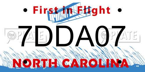 7DDA07 North Carolina License Plate