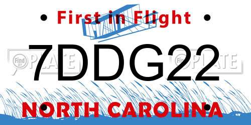 7DDG22 North Carolina License Plate
