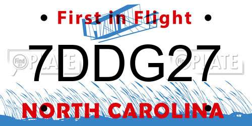 7DDG27 North Carolina License Plate