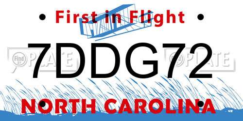 7DDG72 North Carolina License Plate