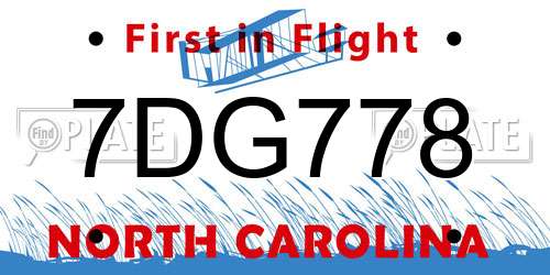 7DG778 North Carolina License Plate