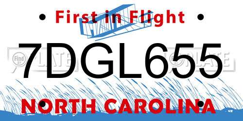 7DGL655 North Carolina License Plate