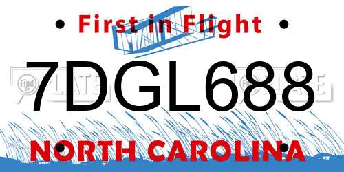 7DGL688 North Carolina License Plate