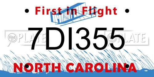 7DI355 North Carolina License Plate