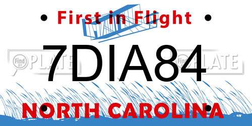 7DIA84 North Carolina License Plate