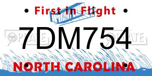 7DM754 North Carolina License Plate