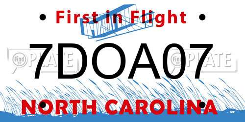 7DOA07 North Carolina License Plate