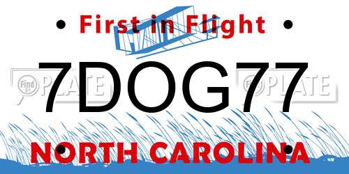 7DOG77 North Carolina License Plate
