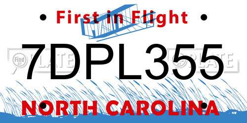 7DPL355 North Carolina License Plate