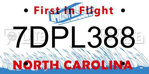 7DPL388 North Carolina License Plate