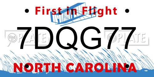 7DQG77 North Carolina License Plate